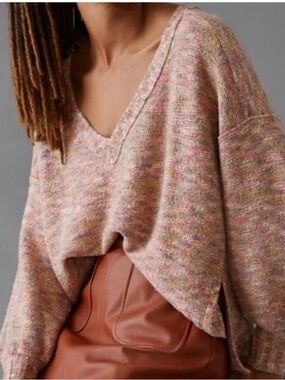 Pilcro Anthropologie Marled Knit Sweater Women’s M Pink Cozy Slouchy Pullover